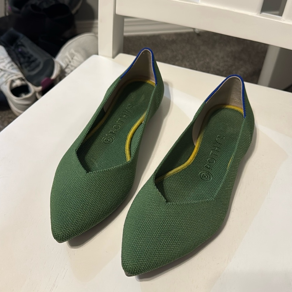 Rothy's Green Flats with Blue Trim